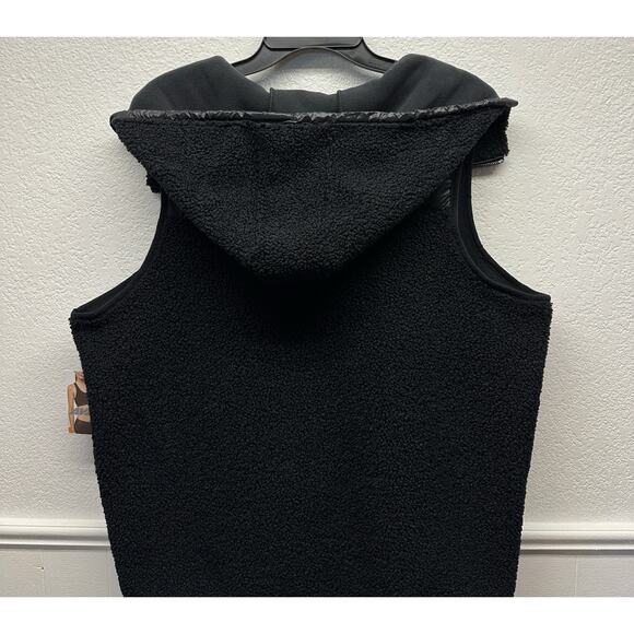 AVIA Women’s Black Full Zip Faux Shearling Hooded Vest Front Pockets K606 - Picture 11 of 15